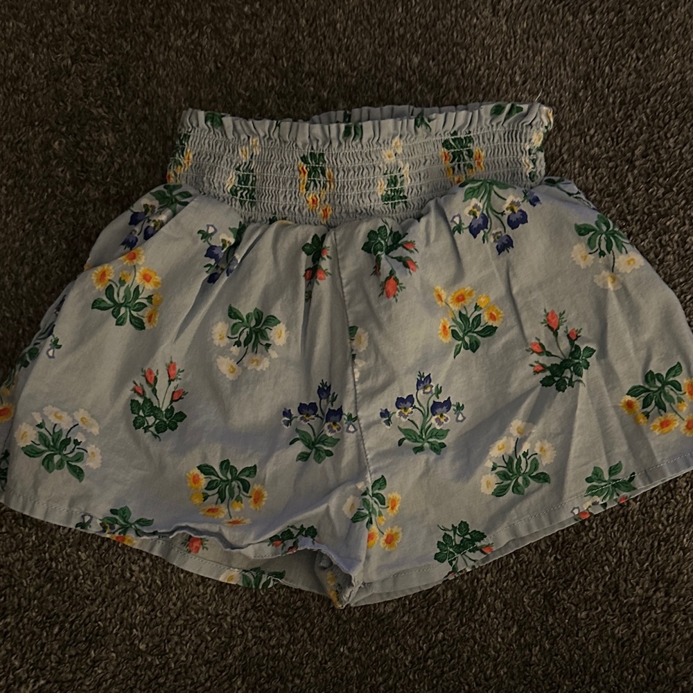 Janie and Jack Smocked High-Waist Floral Shorts - Light Blue